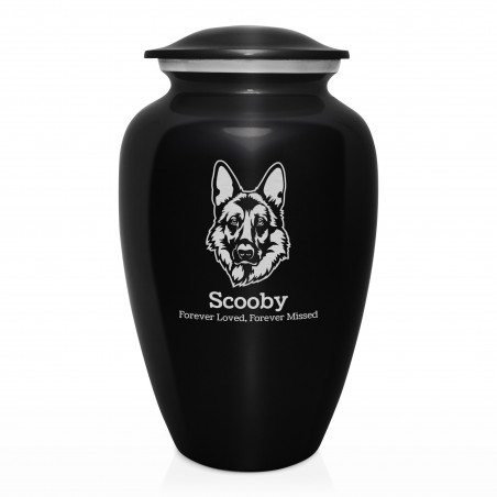Extra Large German Shepherd Pet Cremation Urn - Jet Black