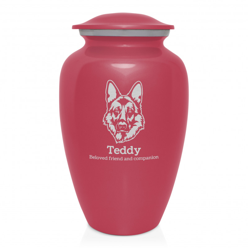 Extra Large German Shepherd Pet Cremation Urn - Rose Pink