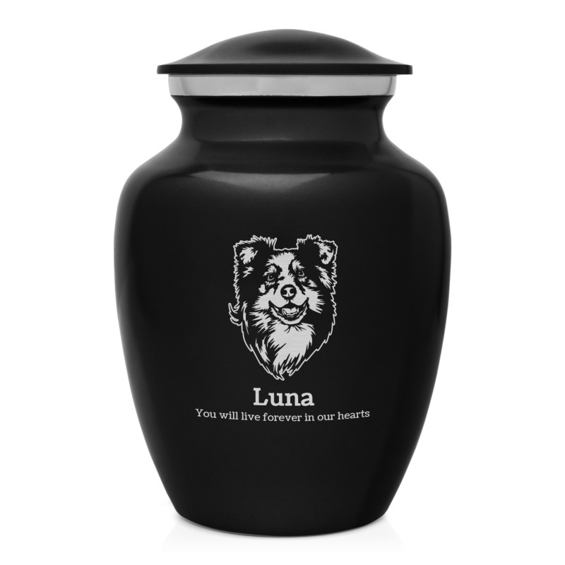 Small Australian Shepherd Pet Cremation Urn - Jet Black