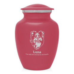 Small Australian Shepherd Pet Cremation Urn - Rose Pink