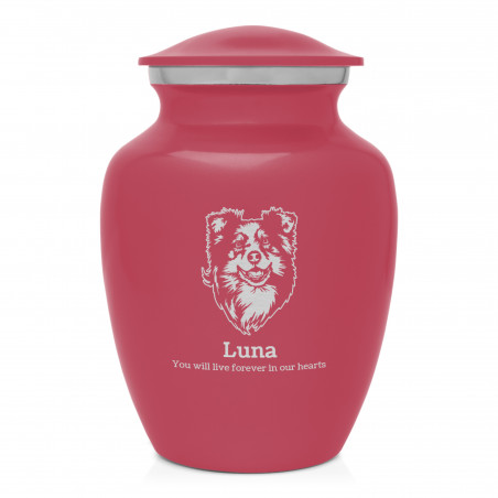 Small Australian Shepherd Pet Cremation Urn - Rose Pink
