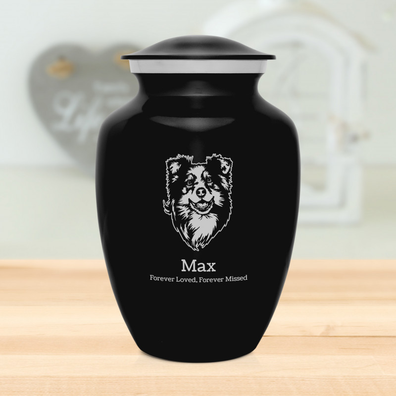 Large Australian Shepherd Dog Cremation Urn - Jet Black