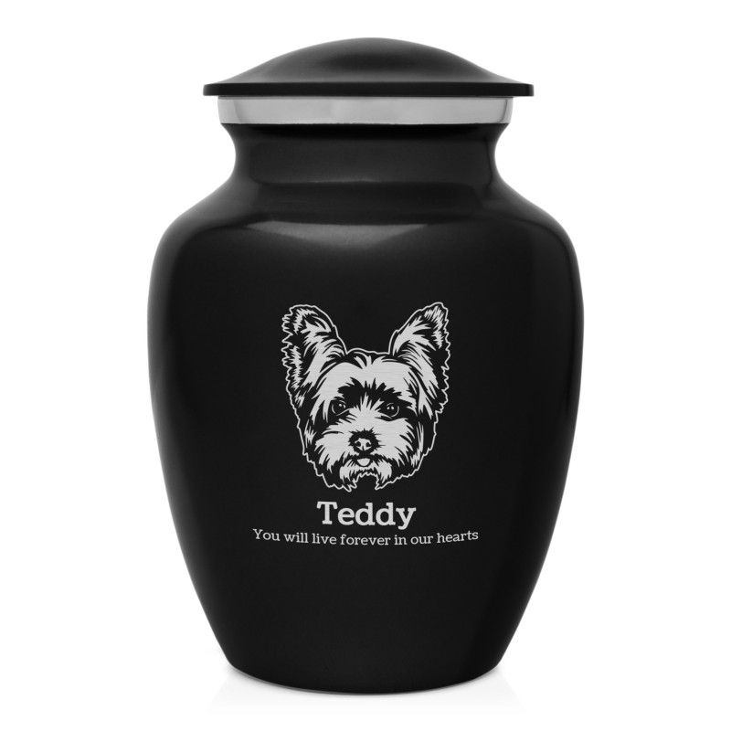 Small Yorkshire Terrier Dog Cremation Urn - Jet Black