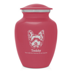 Small Yorkshier Terrier Pet Cremation Urn - Rose Pink
