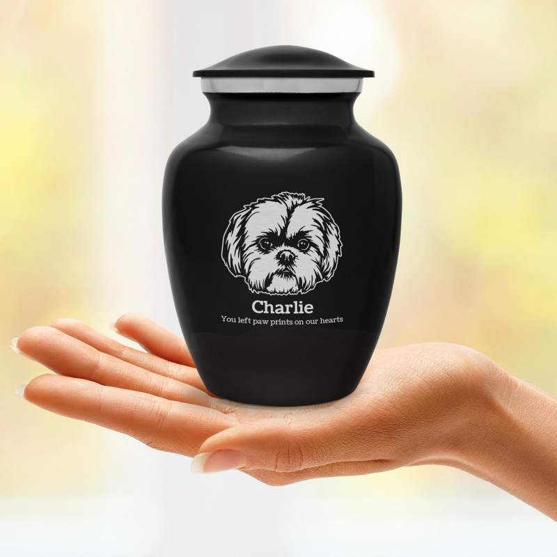 Small Shih Tzu Dog Cremation Urn - Jet Black