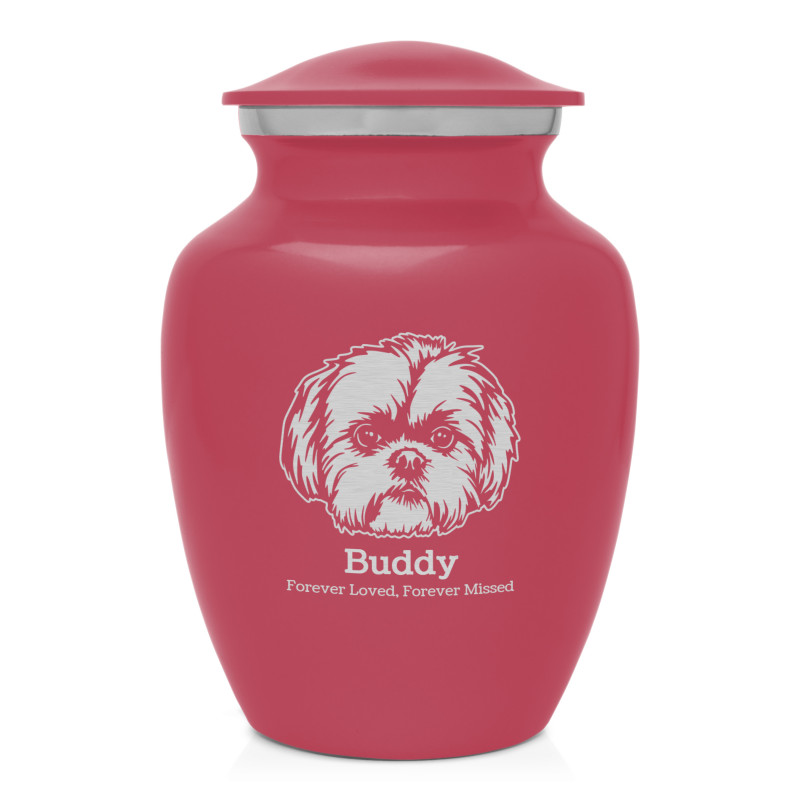 Small Shih Tzu Pet Cremation Urn - Rose Pink