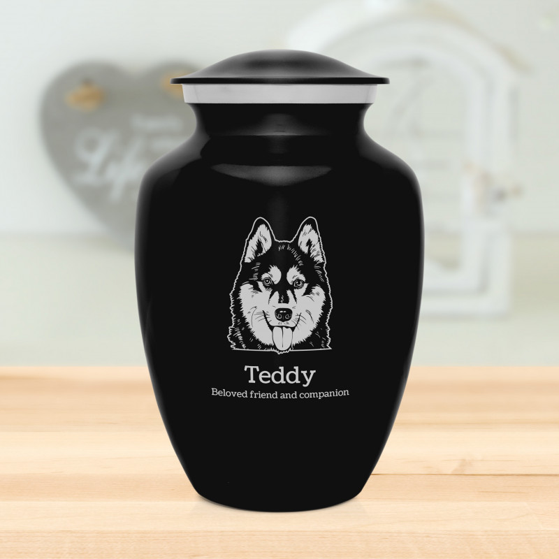 Large Husky Dog Cremation Urn - Jet Black