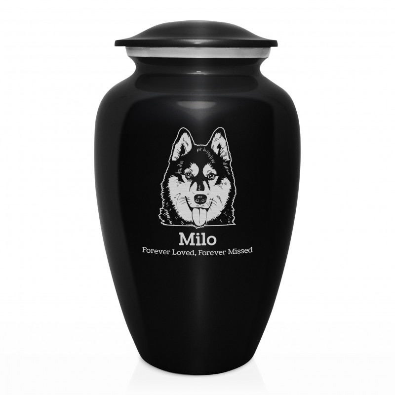 Extra Large Husky Pet Cremation Urn - Jet Black