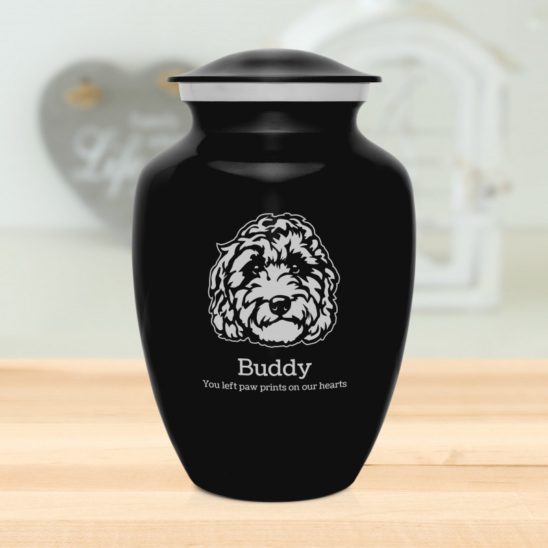Large Labradoodle Dog Cremation Urn - Jet Black