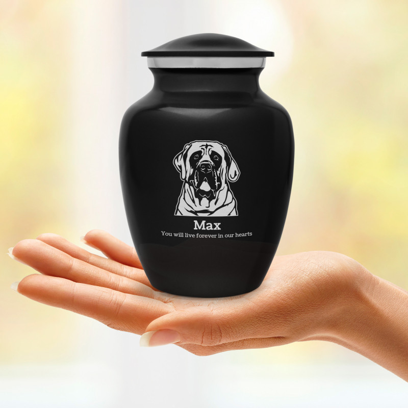 Small English Mastiff Dog Cremation Urn - Jet Black