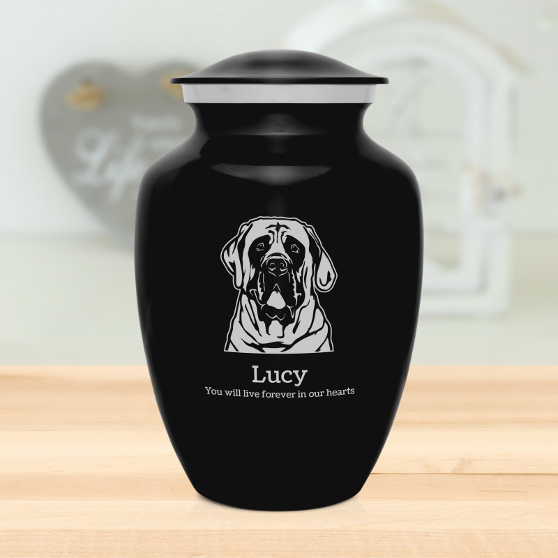 Large English Mastiff Dog Cremation Urn - Jet Black