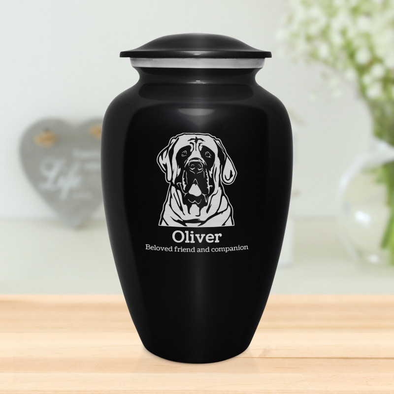 Extra Large English Mastiff Dog Cremation Urn - Jet Black
