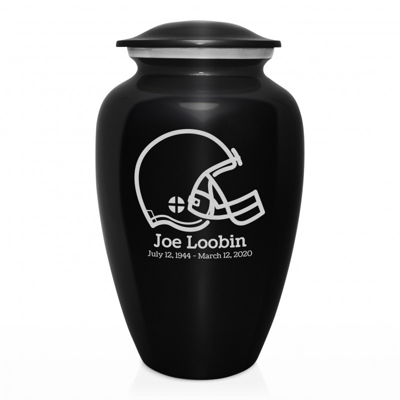 Football Helmet Cremation Urn - Jet Black