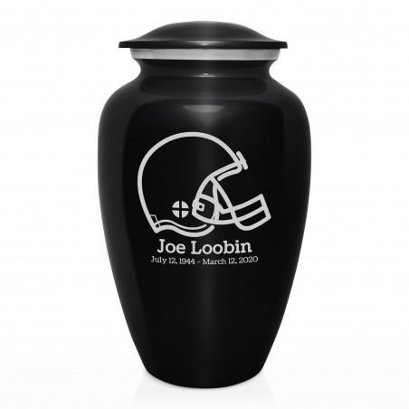 Football Helmet Cremation Urn - Jet Black