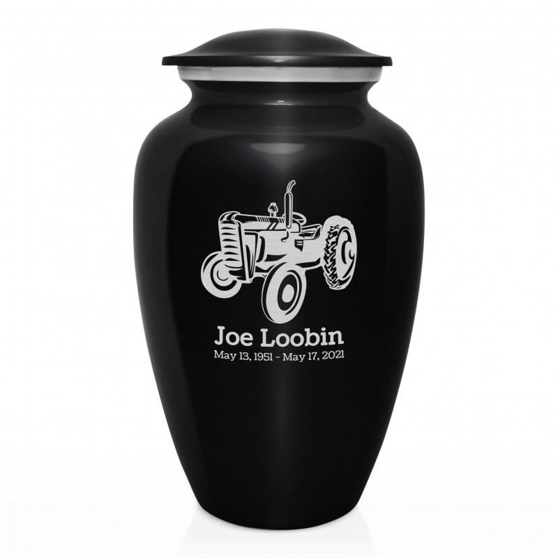 Classic Tractor Cremation Urn - Jet Black