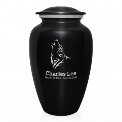 Wolf Cremation Urn - Jet Black