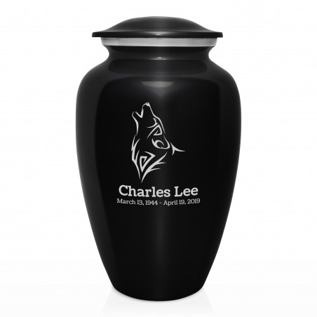 Wolf Cremation Urn - Jet Black
