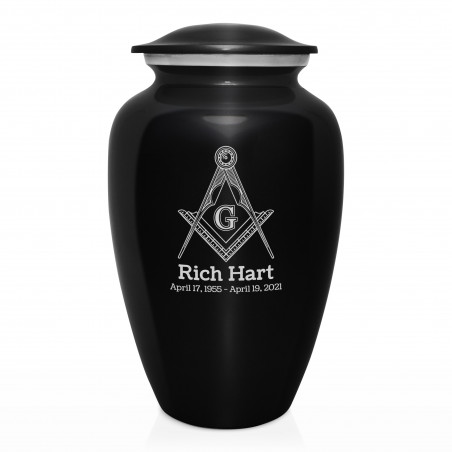 Masonic Cremation Urn - Jet Black