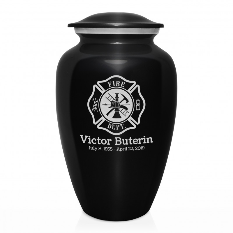 Firefighter Cremation Urn - Jet Black