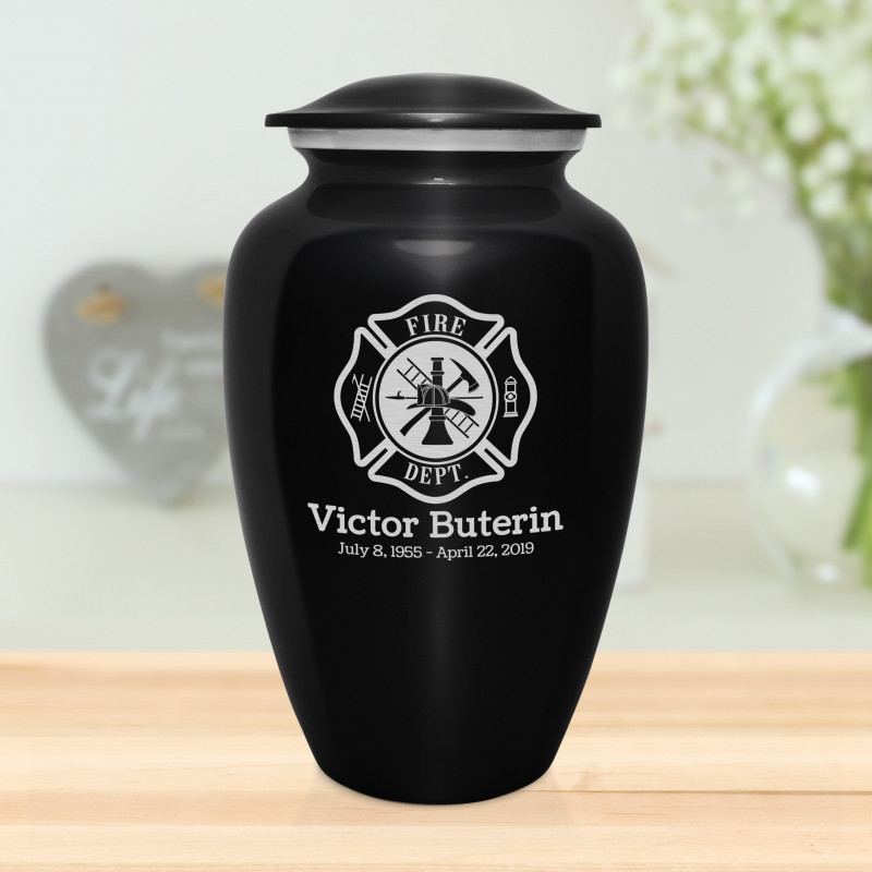 Firefighter Cremation Urn - Jet Black