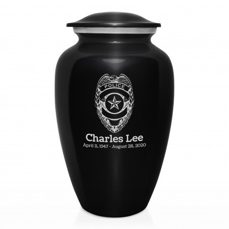 Police Cremation Urn - Jet Black