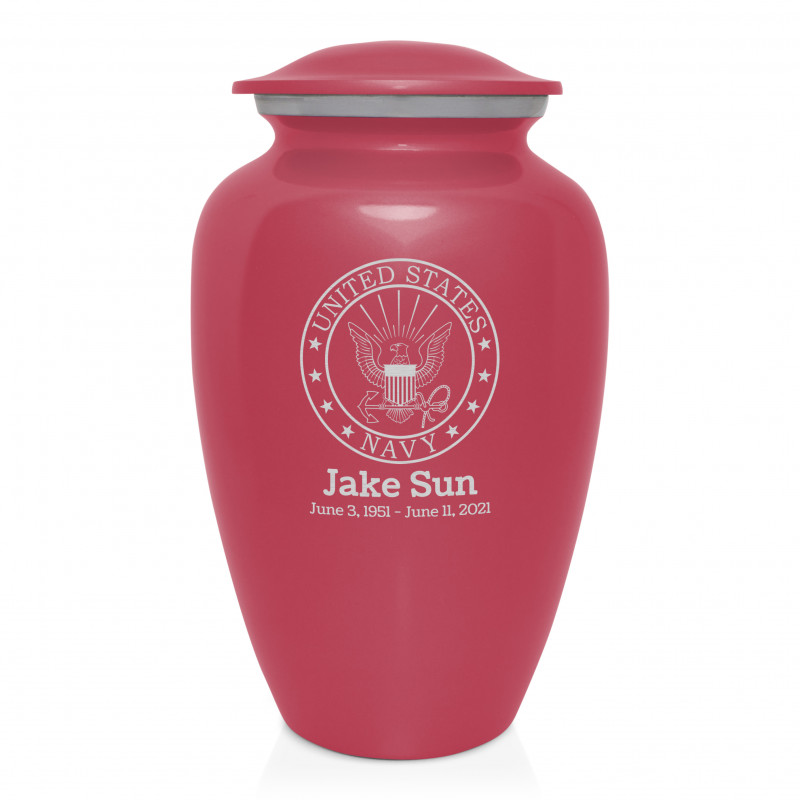Navy Cremation Urn - Rose Pink