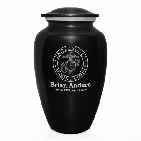 Marines Cremation Urn - Jet Black