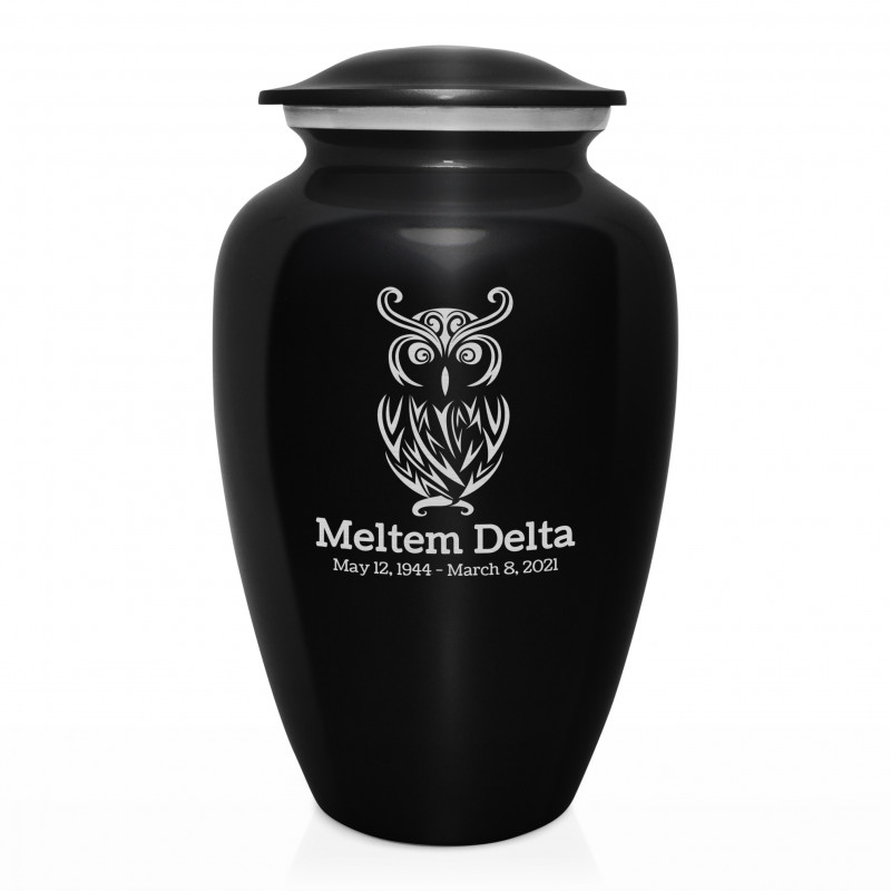 Owl Cremation Urn - Jet Black