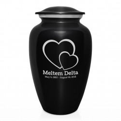Loving Hearts Cremation Urn - Jet Black