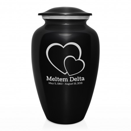 Loving Hearts Cremation Urn - Jet Black