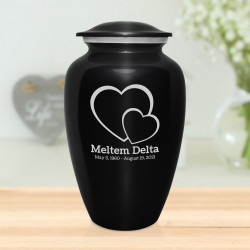 Loving Hearts Cremation Urn - Jet Black