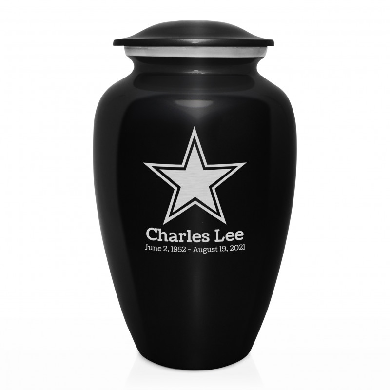 Dallas Star Cremation Urn - Jet Black