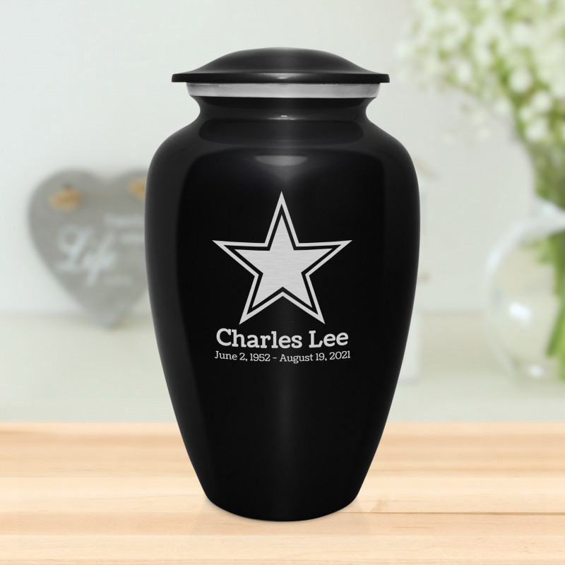 Dallas Star Cremation Urn - Jet Black