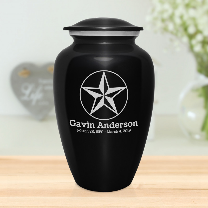 Texas Star Cremation Urn - Jet Black