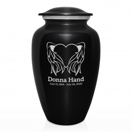 Angel Heart Cremation Urn - Jet Black
