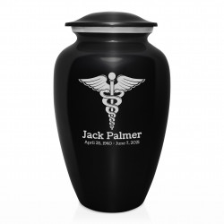 Caduceus Cremation Urn - Jet Black