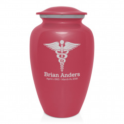 Caduceus Cremation Urn - Rose Pink