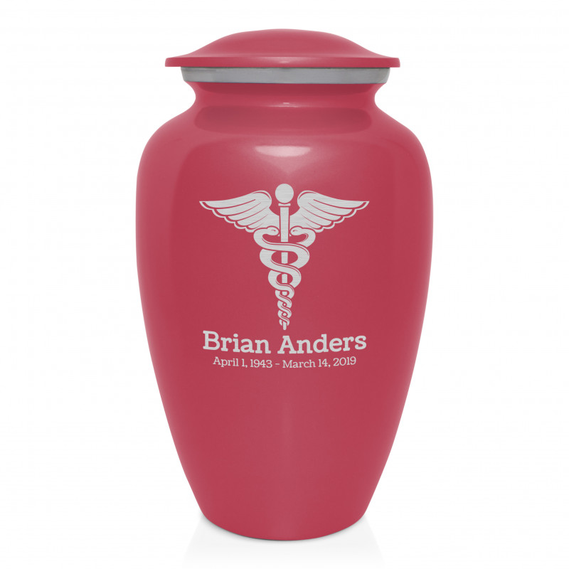 Caduceus Cremation Urn - Rose Pink
