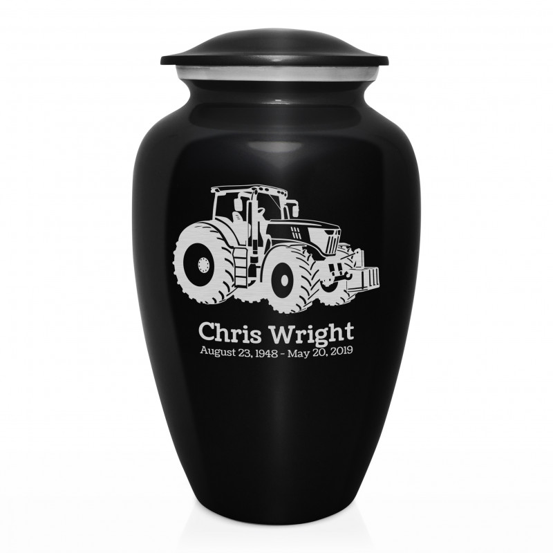 Modern Tractor Cremation Urn - Jet Black