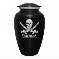 Pirate Skull Cremation Urn - Jet Black