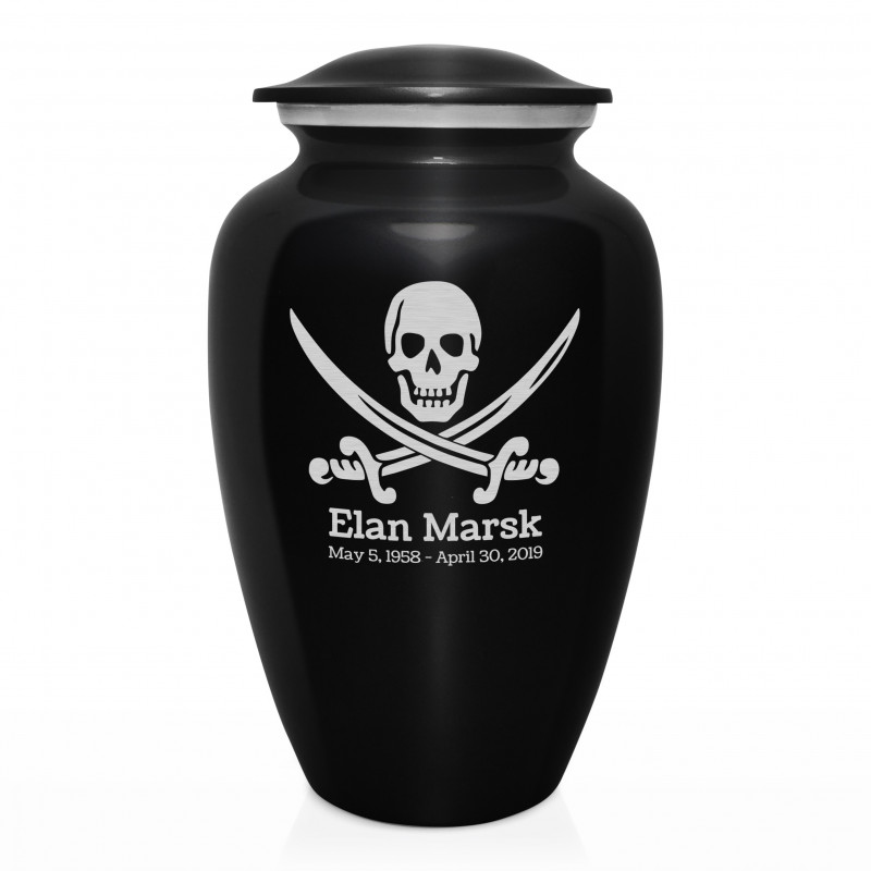 Pirate Skull Cremation Urn - Jet Black