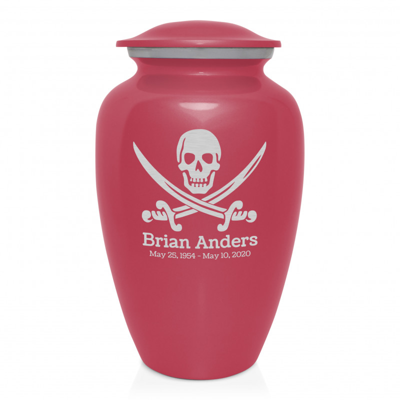 Pirate Skull Cremation Urn - Rose Pink