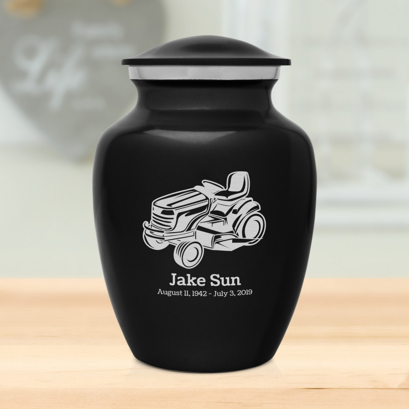 Riding Lawn Mower Sharing Urn - Jet Black