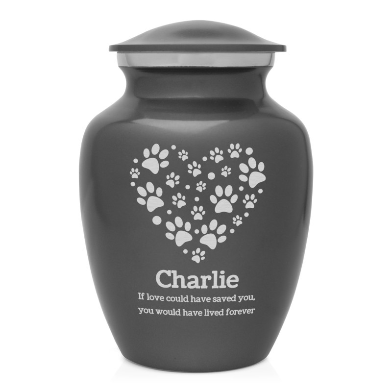 Small Pawprint Heart Pet Cremation Urn - Gunmetal Gray