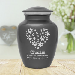 Small Pawprint Heart Pet Cremation Urn - Gunmetal Gray