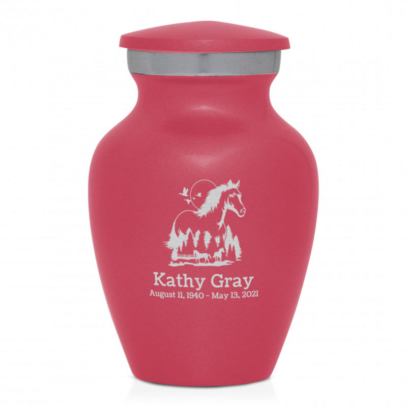 Horse Landscape Keepsake Urn - Rose Pink