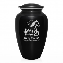 Horse Landscape Cremation Urn - Jet Black
