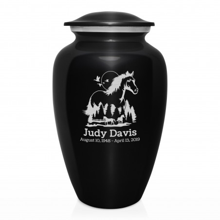 Horse Landscape Cremation Urn - Jet Black