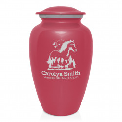 Horse Landscape Cremation Urn - Rose Pink