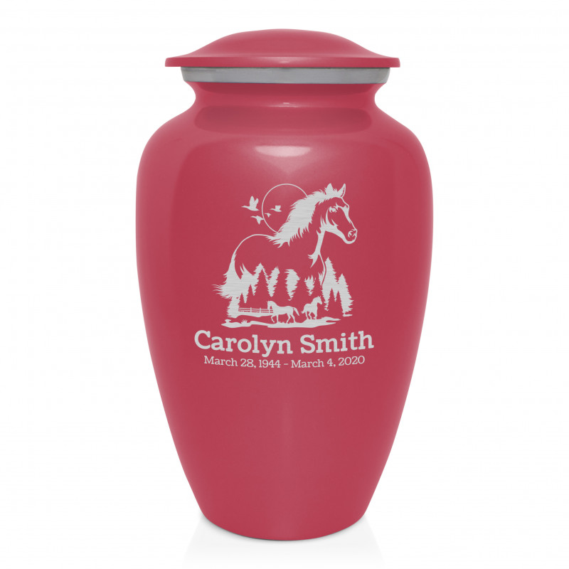 Horse Landscape Cremation Urn - Rose Pink